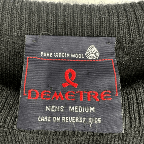 Vintage 80s Demetre Mens M Ski Sweater Wool Black Red Diamond Retro Preppy - Picture 3 of 12